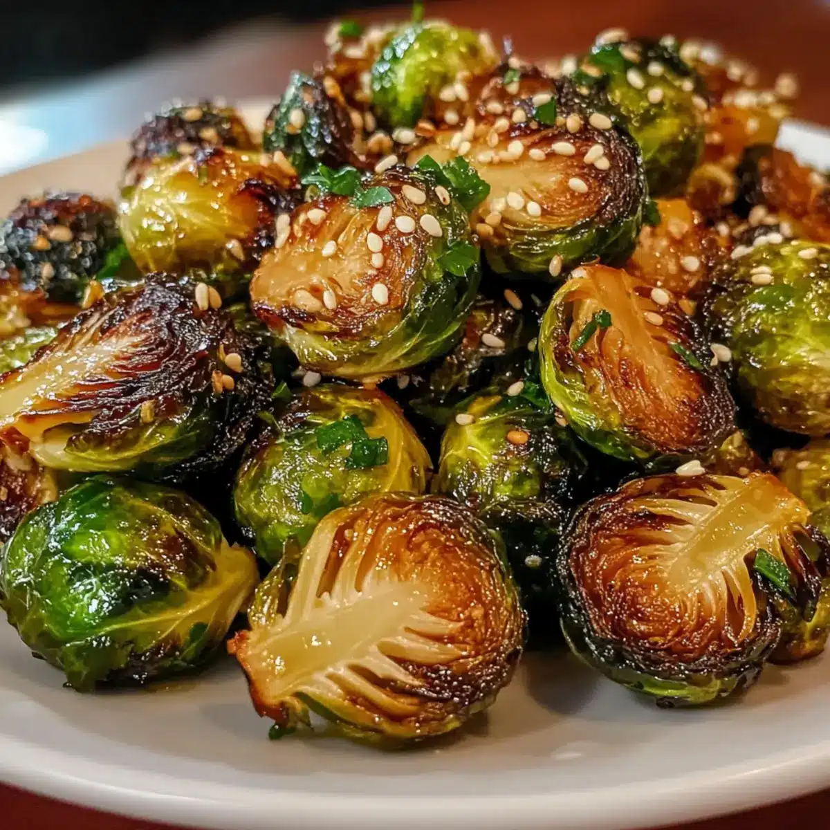 Honey Garlic Roasted Brussels Sprouts
