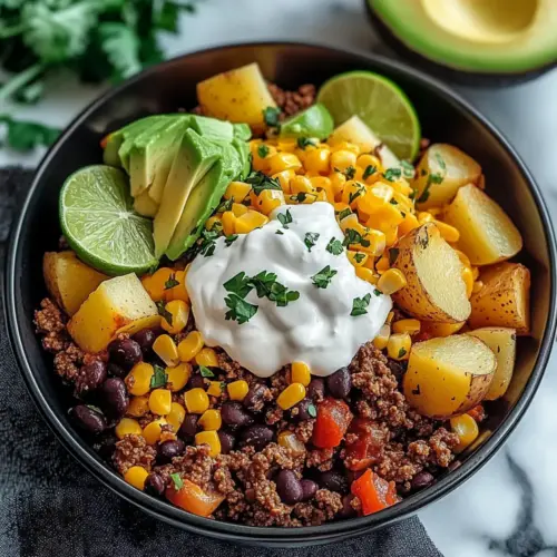 Ground Beef and Potato Taco Bowl