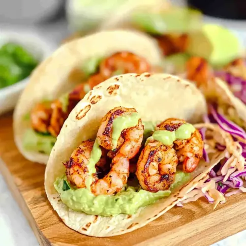 Spicy Shrimp Tacos with Avocado Crema