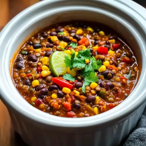 High Protein Crockpot Lentil Taco Chili