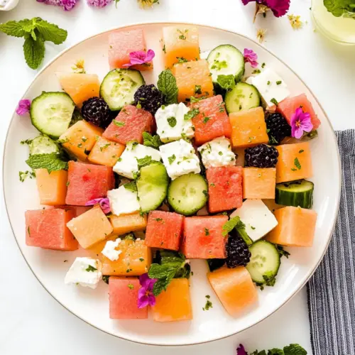 Cucumber Melon Salad with Mint Honey Lime