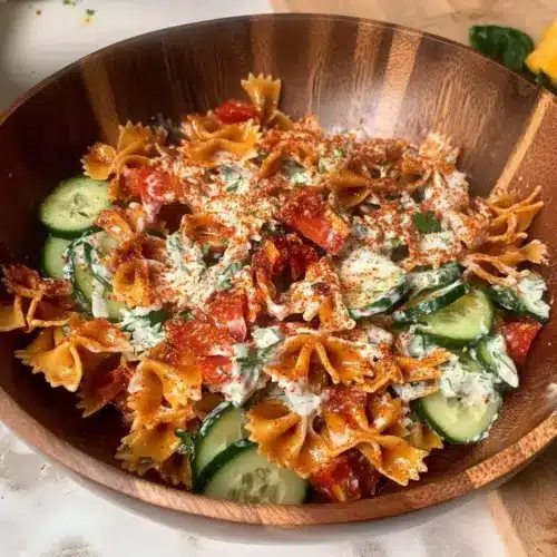Spicy Crispy Pasta Salad with Chili Crisp Yogurt Dressing