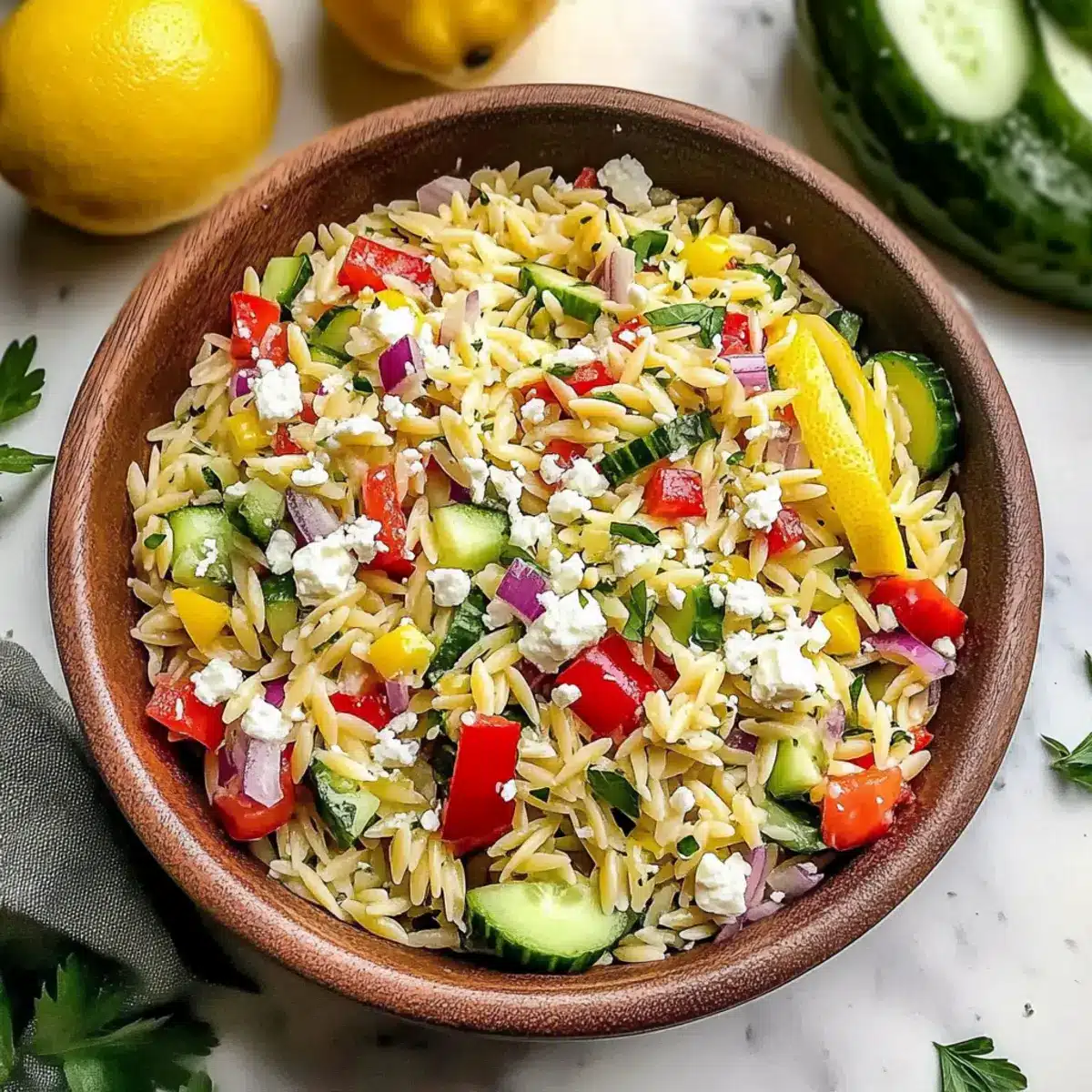 Tangy Lemon Orzo Salad With Feta