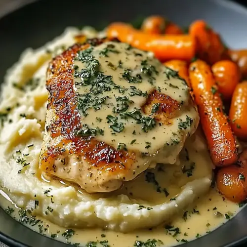 Creamy Herb Chicken with Mashed Potatoes & Glazed Carrots