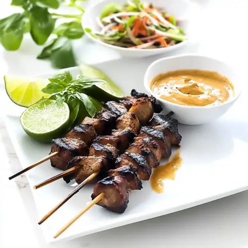 Grilled Pork Skewers with Peanut Sauce