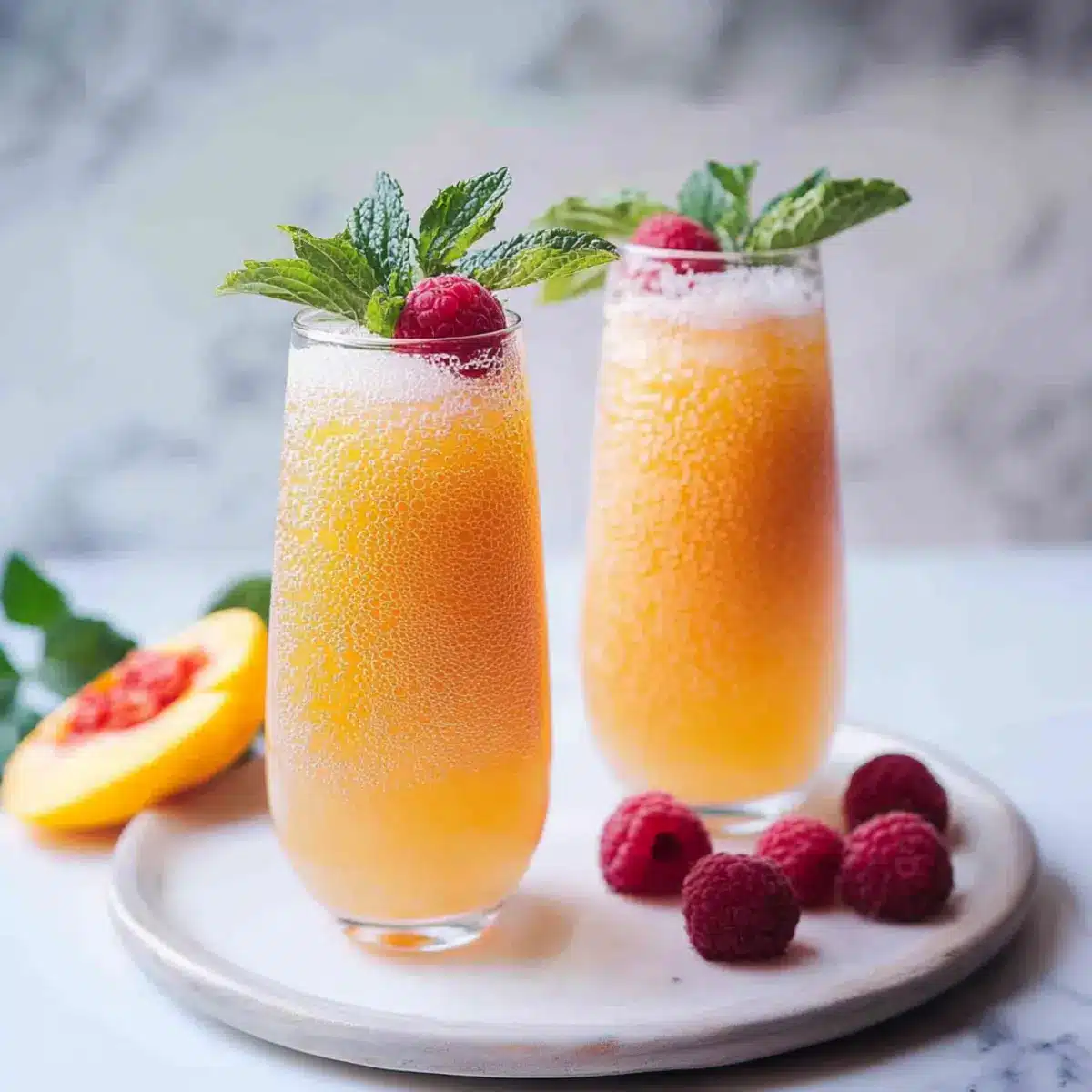 Non Alcoholic Peach Bellini Mocktail