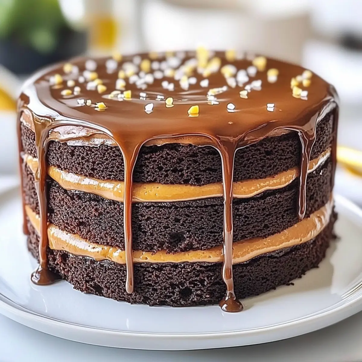Rich Chocolate Caramel Drizzle Layer Cake Delight