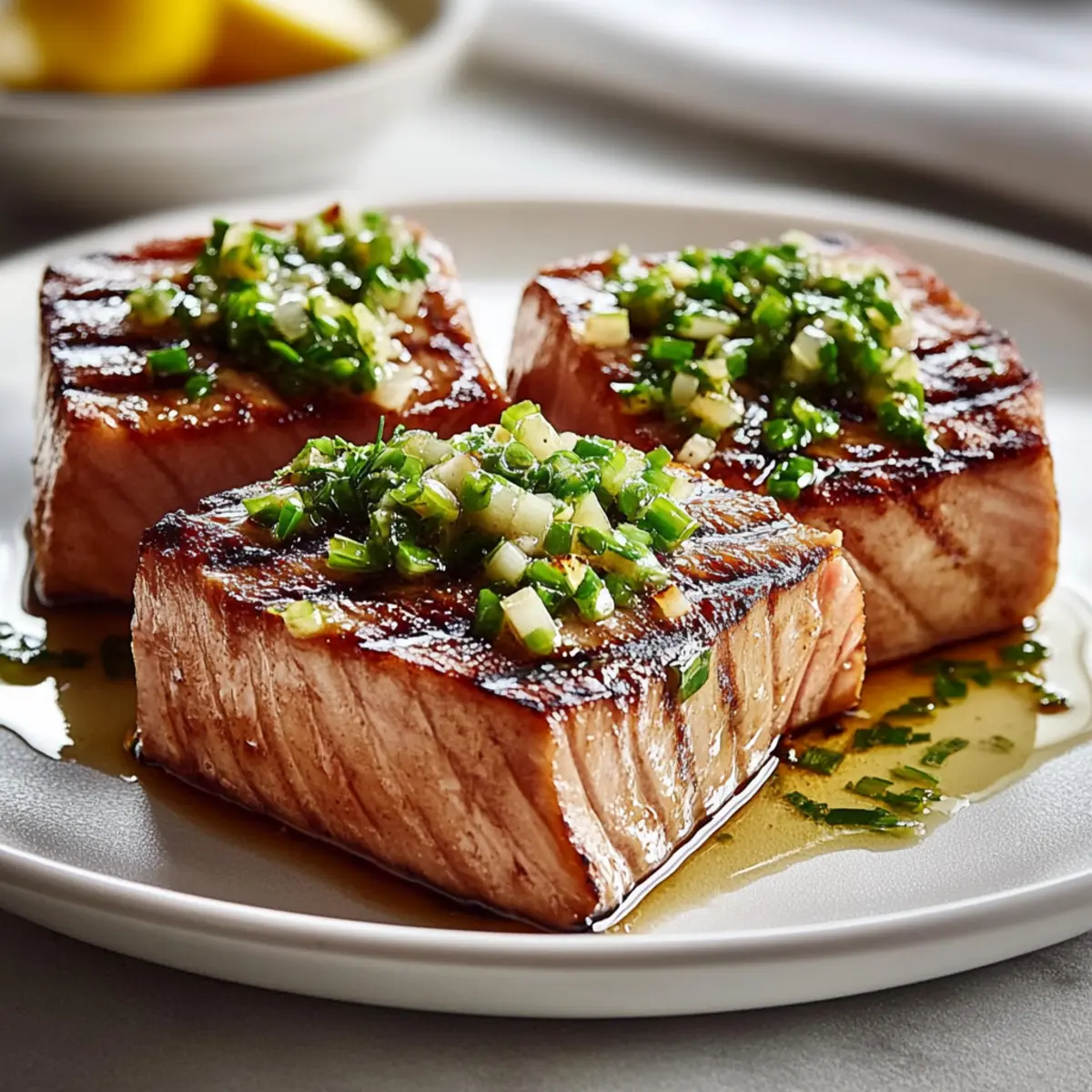 Delicious Grilled Tuna Steak with Scallion Sauce