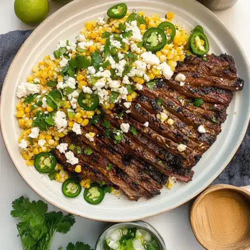 Grilled Flank Steak with Jalapeño-Feta Corn Salad