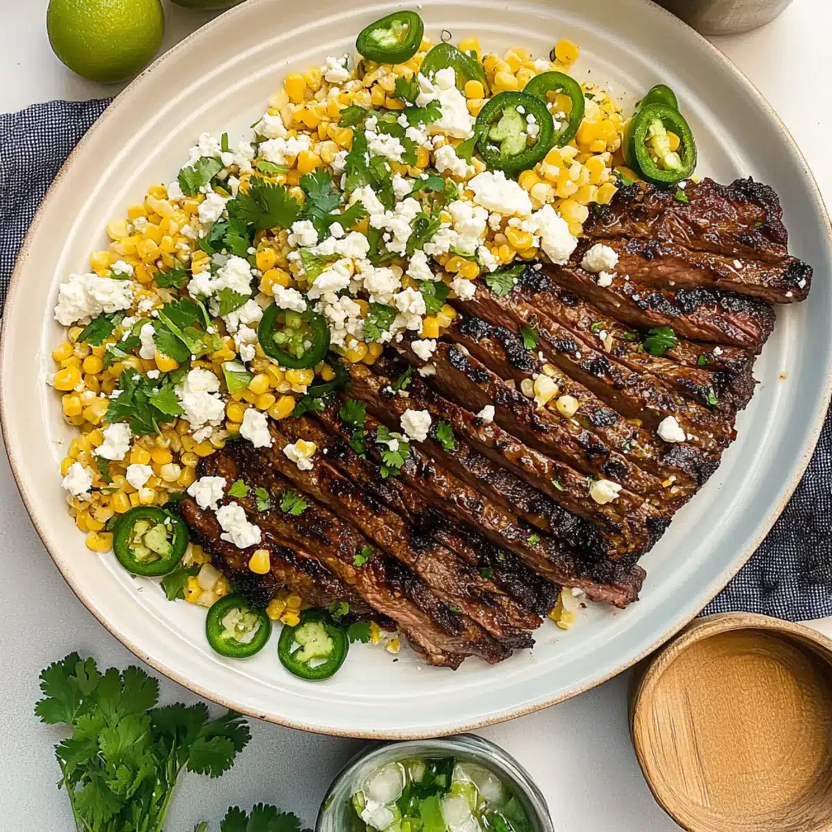 Grilled Flank Steak with Jalapeño-Feta Corn Salad