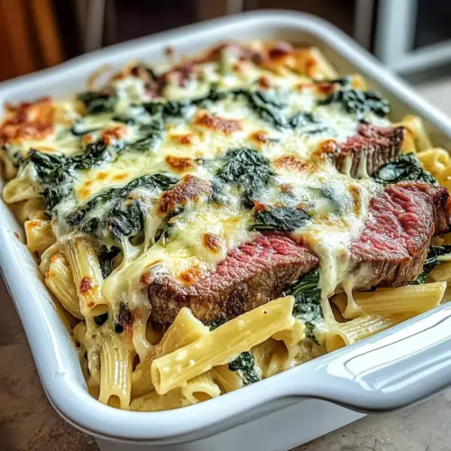 Steak & Spinach Artichoke Pasta Bake