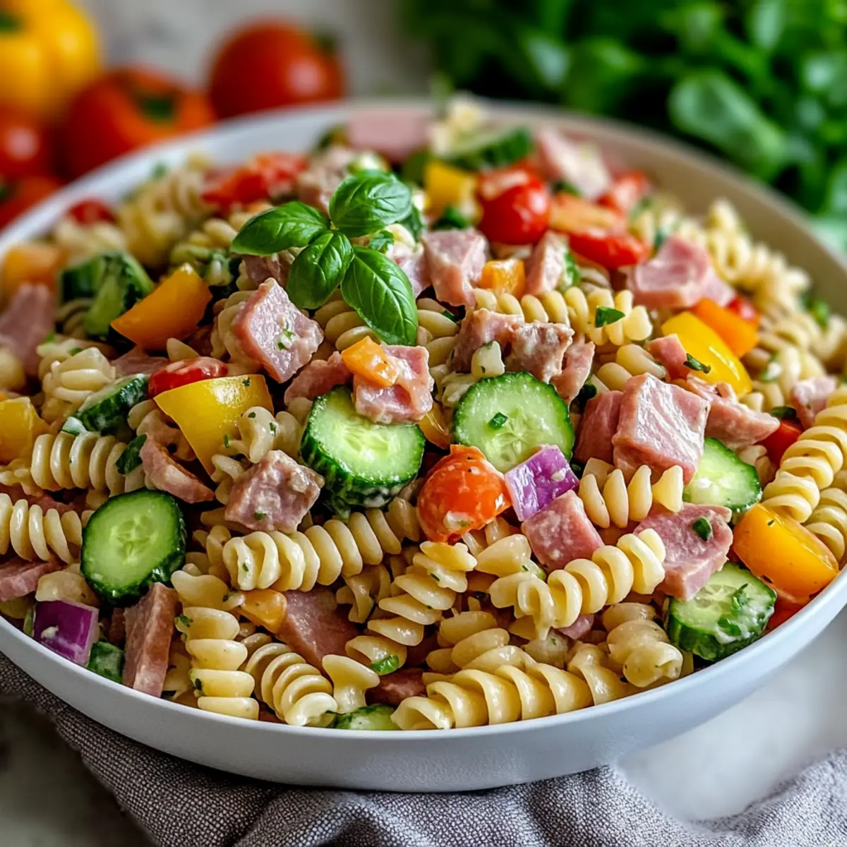 Italian Beef Ham Pasta Salad with Fresh Veggies Delight