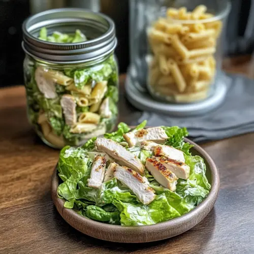 Grilled Chicken Caesar Pasta Mason Jar Salads