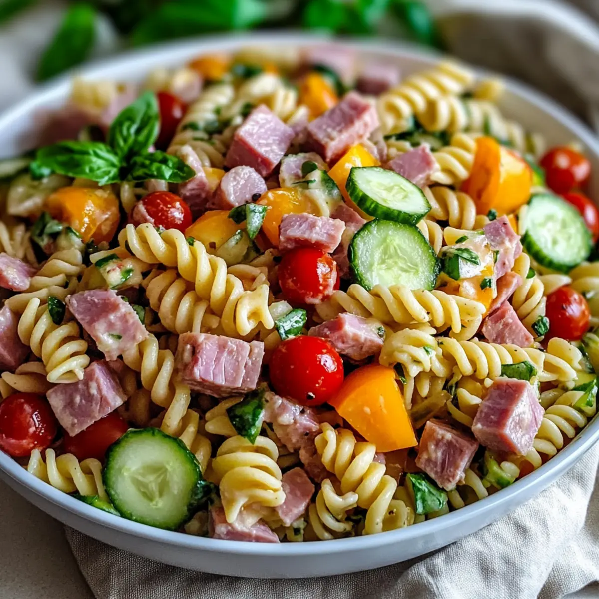 Italian Beef Ham Pasta Salad with Fresh Veggies Delight