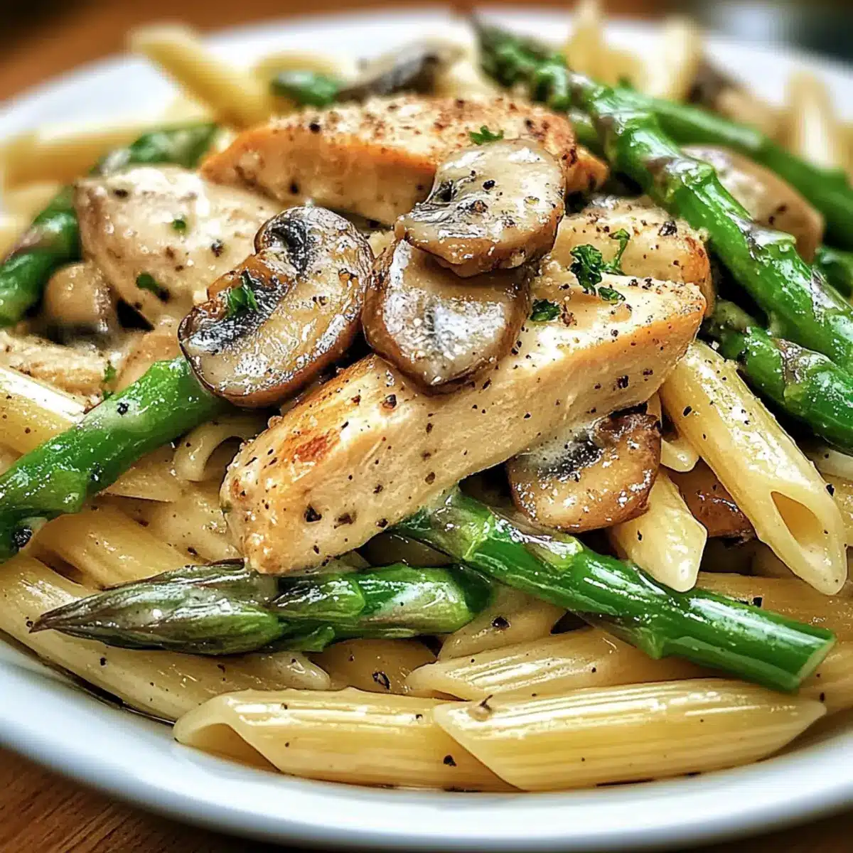 Chicken Penne with Mushroom and Asparagus
