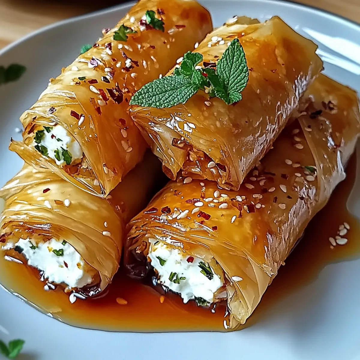 Crispy Oven Fried Feta Rolls with Sweet Chili Honey Drizzle