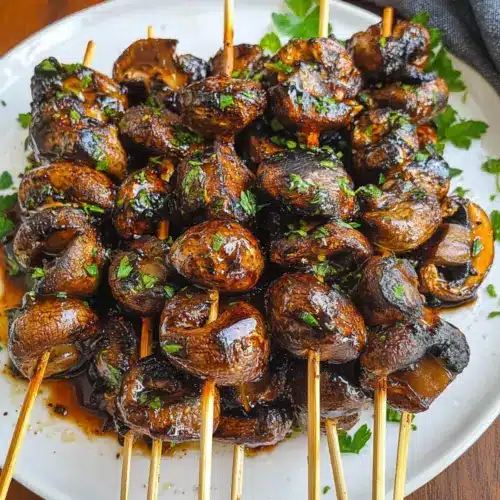 Balsamic Garlic Grilled Mushroom Skewers