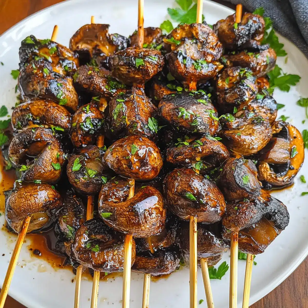 Balsamic Garlic Grilled Mushroom Skewers