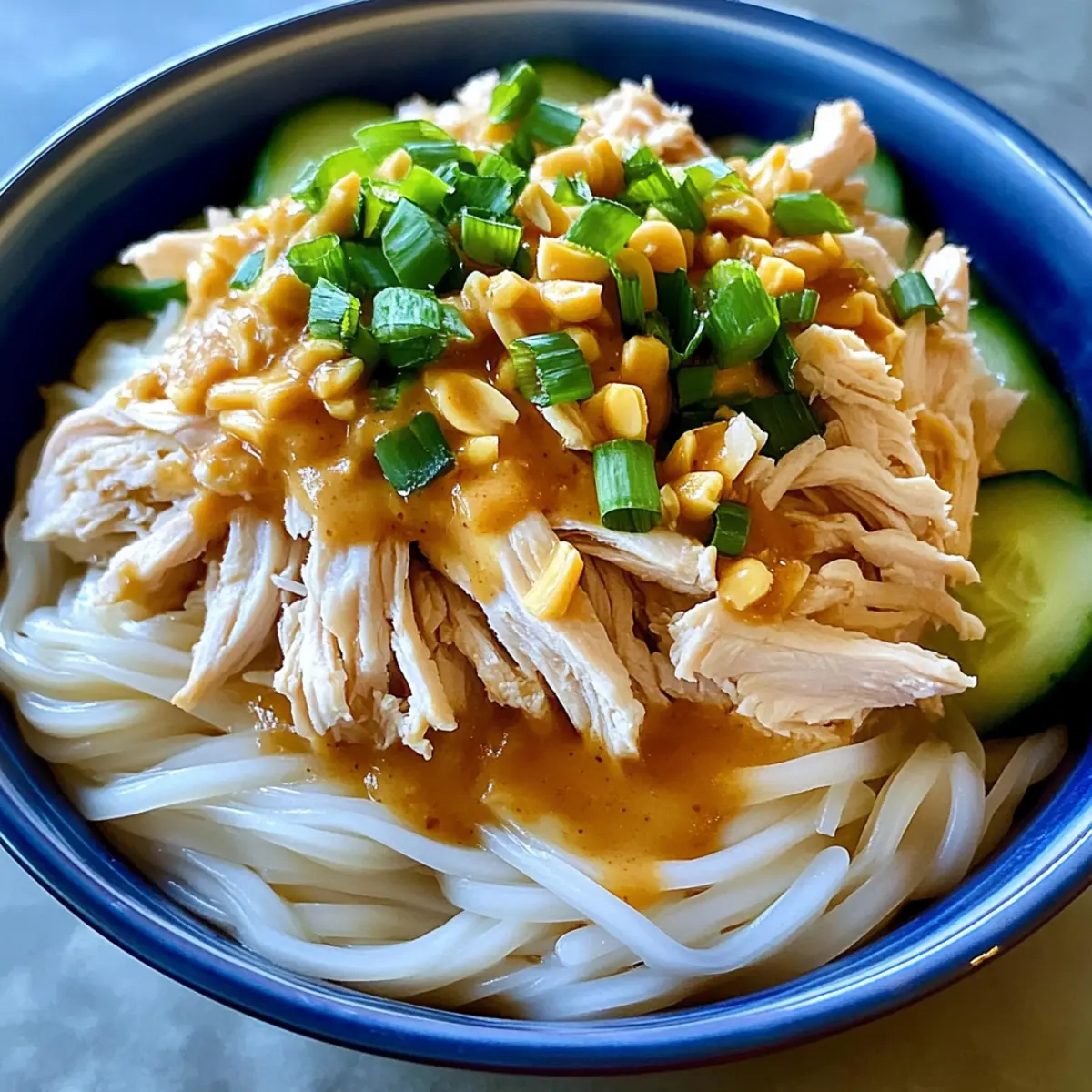 Cold Peanut Noodle Bowl with Shredded Rotisserie Chicken