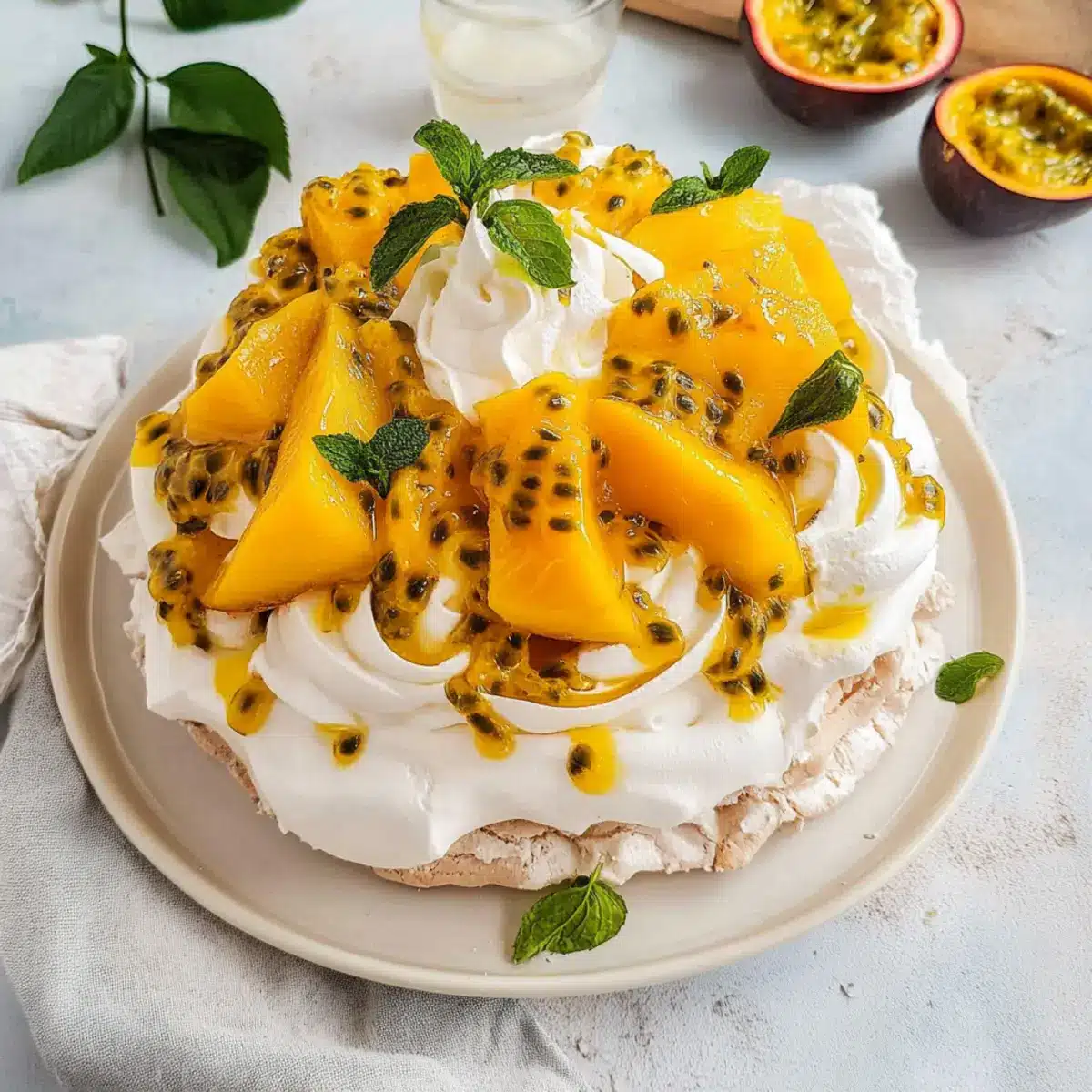 Mango Passion Fruit Pavlova