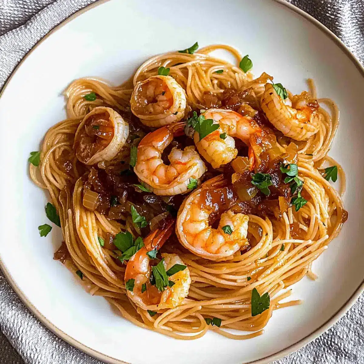 Smoky Shrimp Pasta with Angel Hair and Sweet Onions
