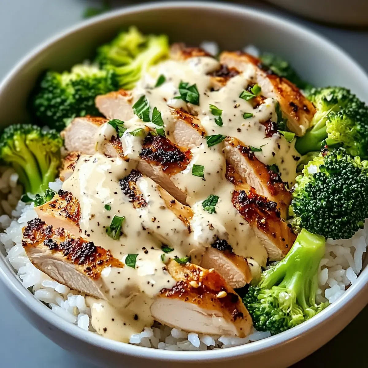 Garlic Cream Chicken Rice Bowls