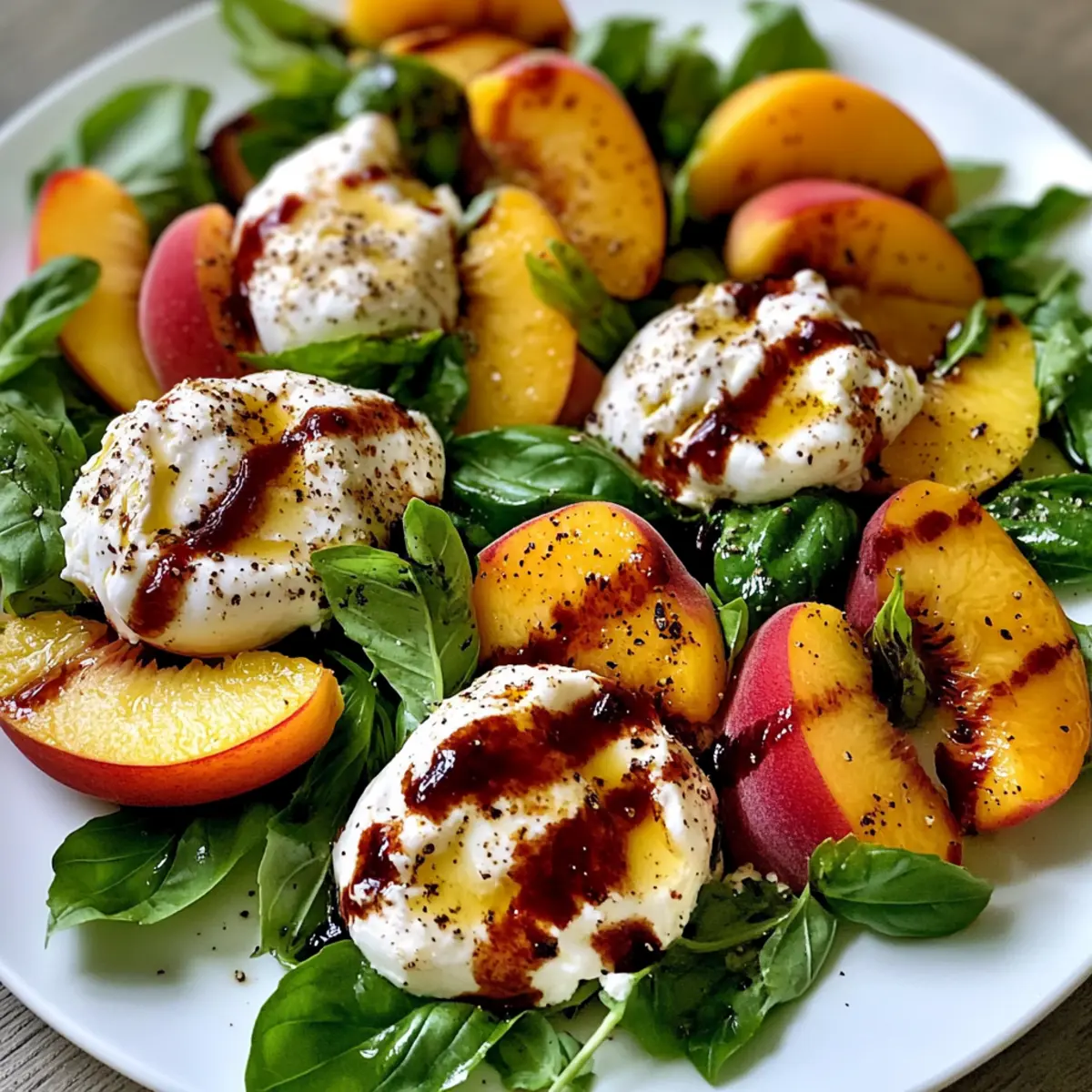 Peach Caprese Salad with Burrata and Basil