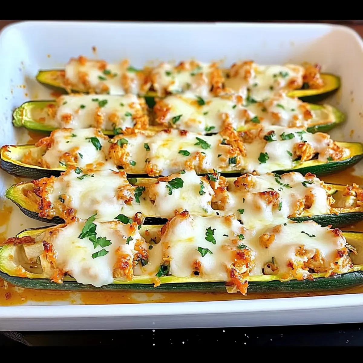 Buffalo Chicken Zucchini Boats
