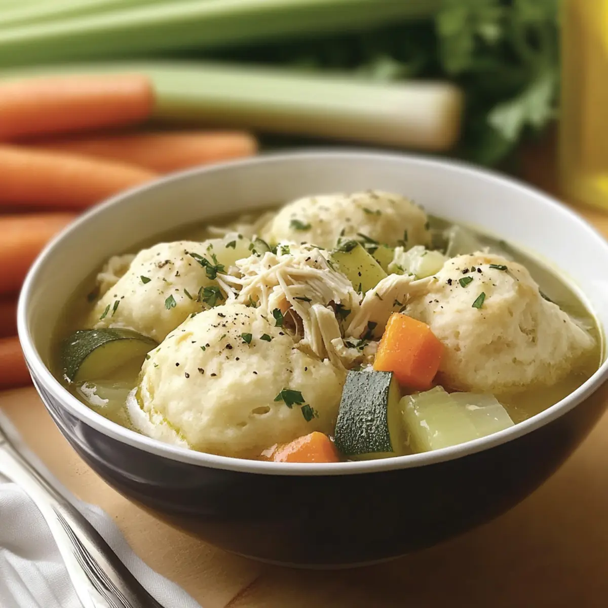 Summer Chicken Soup with Biscuit Dumplings