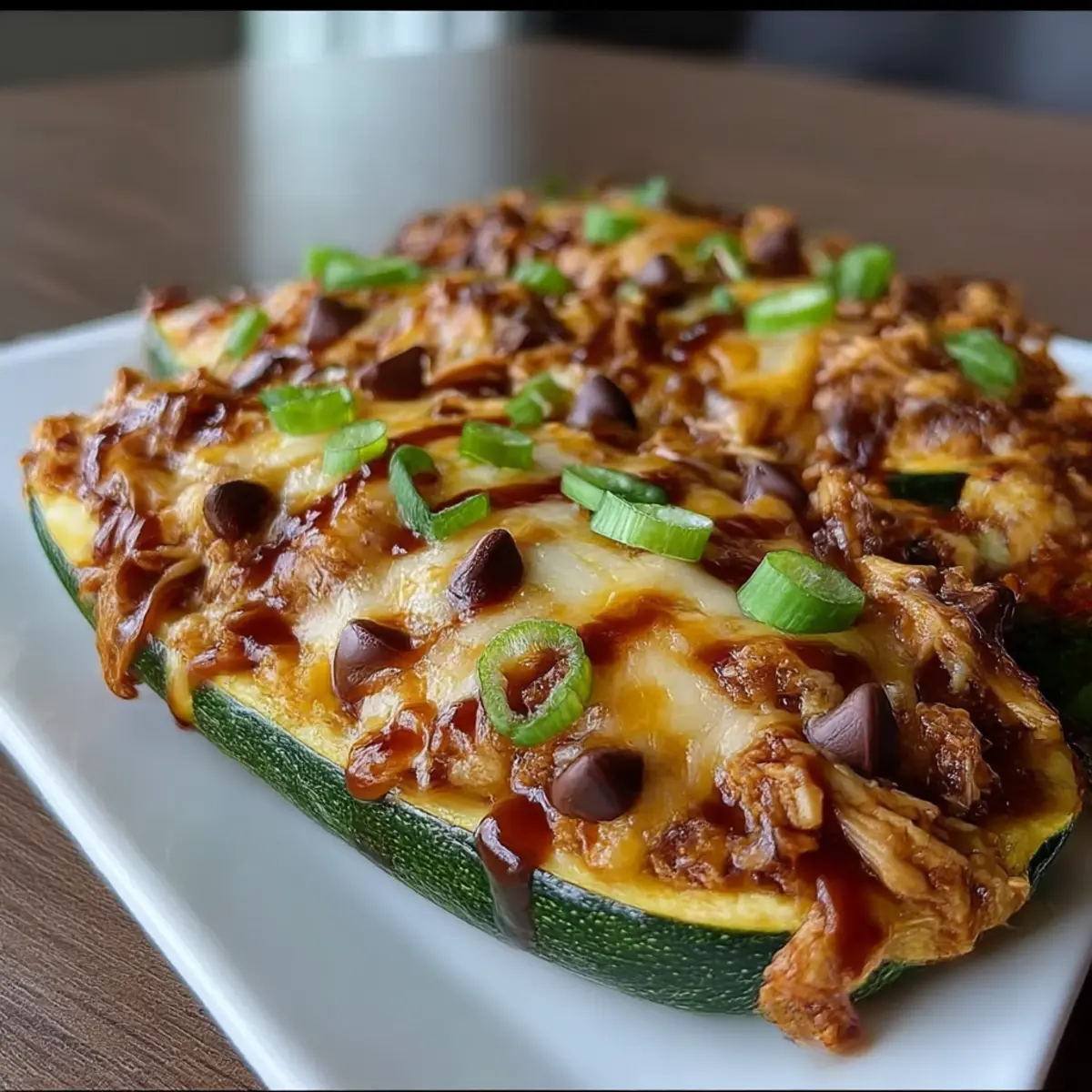 Sticky BBQ Chicken Zucchini Boats